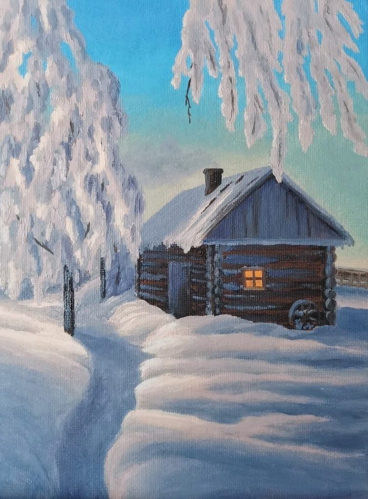 "Ранним зимним утром", 24х18 см холст,масло